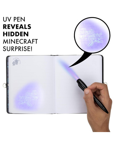 Diario Minecraft con Cerradura y Llave - 192 Páginas con Bolígrafos UV