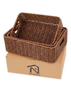 Cestas de Almacenamiento WeeNest Set de 3 Mimbre Toffee