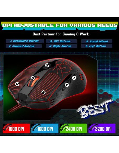 Combo Teclado y Ratón Gaming Redragon S107-BA RGB 3200 DPI