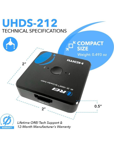 OREI Interruptor HDMI 4K Bi Direccional UHDS-212 2x1