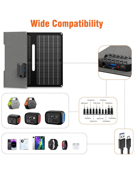 Cargador Solar Portátil ENOFLO 30W Plegable USB-C y DC