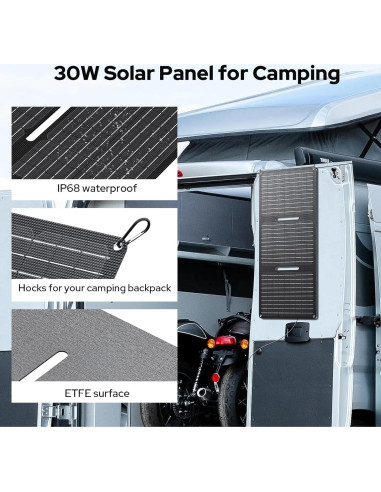 Cargador Solar Portátil ENOFLO 30W Plegable USB-C y DC
