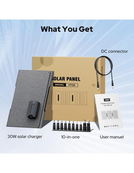 Cargador Solar Portátil ENOFLO 30W Plegable USB-C y DC