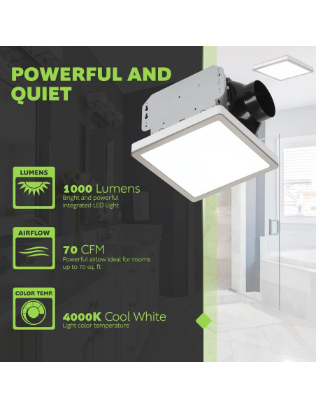 Ventilador de Baño Homewerks 7105-10 con Luz LED 70 CFM