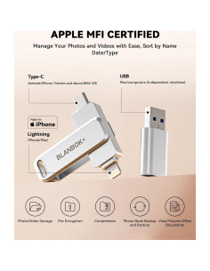Unidad Flash MFi 128GB BLANBOK+ para iPhone y Android 2