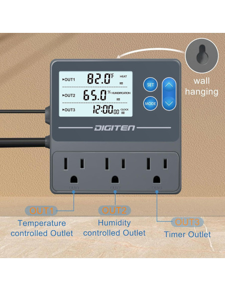 Controlador de Temperatura y Humedad DIGITEN THT103 3 Enchufes