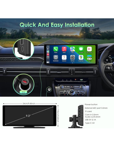Pantalla CarPlay 9.26" APHQUA GPS Bluetooth para Coche