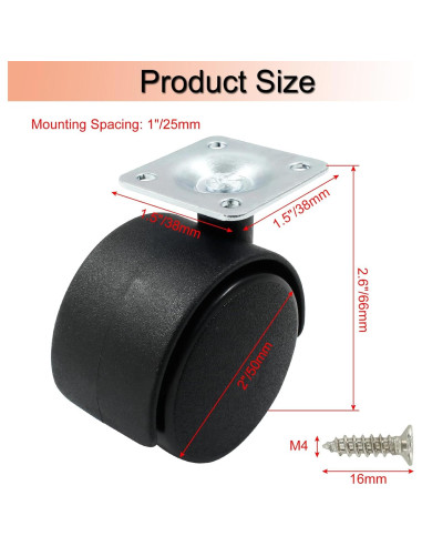 4 Ruedas Giratorias de Nylon 50mm para Muebles Suiwotin