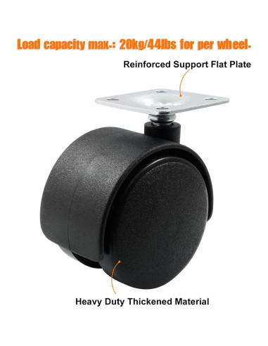 4 Ruedas Giratorias de Nylon 50mm para Muebles Suiwotin