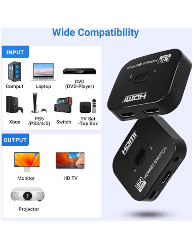 Conmutador HDMI 2.1 DGODRT 8K 60Hz 48Gbps Bidireccional