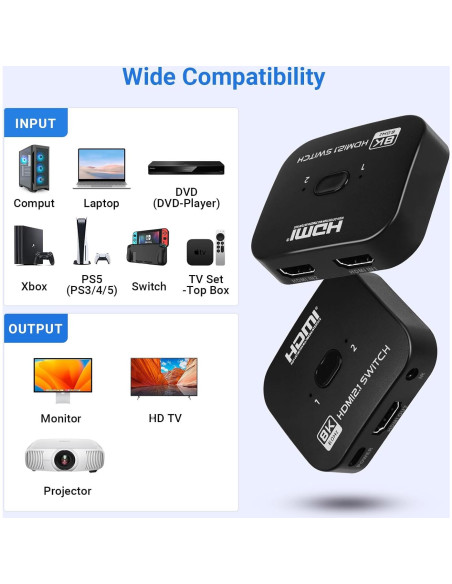 Conmutador HDMI 2.1 DGODRT 8K 60Hz 48Gbps Bidireccional