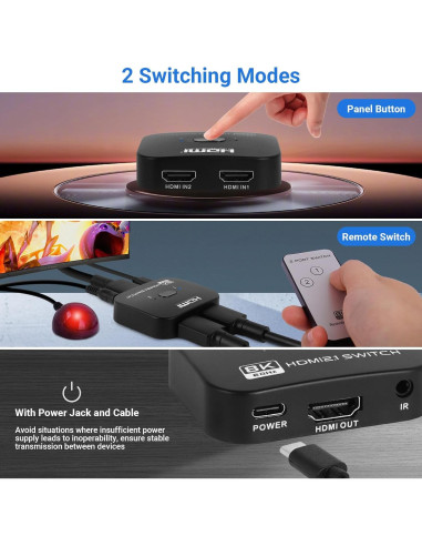 Conmutador HDMI 2.1 DGODRT 8K 60Hz 48Gbps Bidireccional