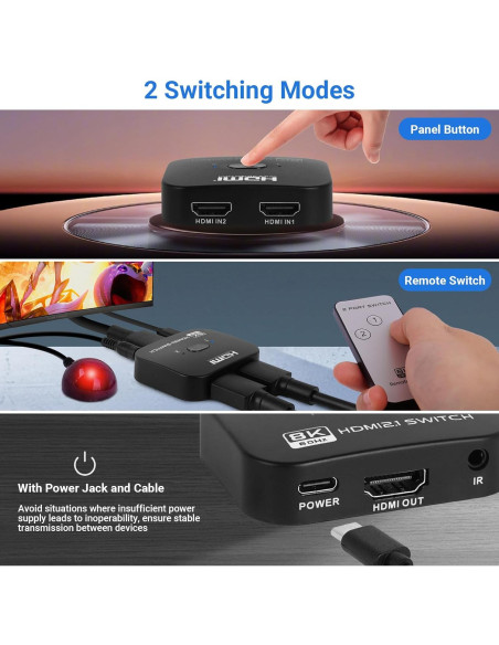 Conmutador HDMI 2.1 DGODRT 8K 60Hz 48Gbps Bidireccional