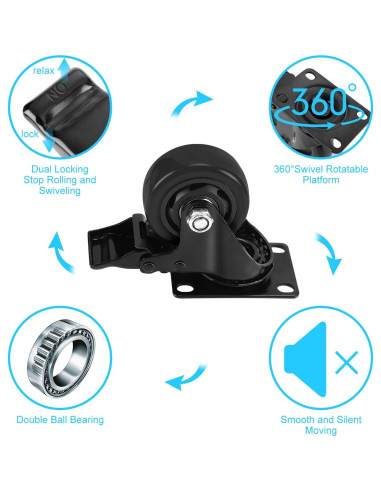 Juego de 4 Ruedas 7cm PRITEK con Freno de Seguridad