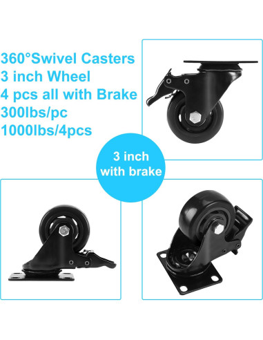 Juego de 4 Ruedas 7cm PRITEK con Freno de Seguridad