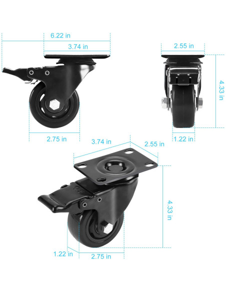 Juego de 4 Ruedas 7cm PRITEK con Freno de Seguridad