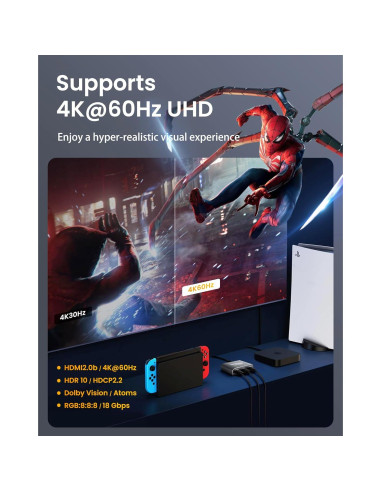 Conmutador HDMI 3 en 1 avedio links 4K@60Hz Aluminio