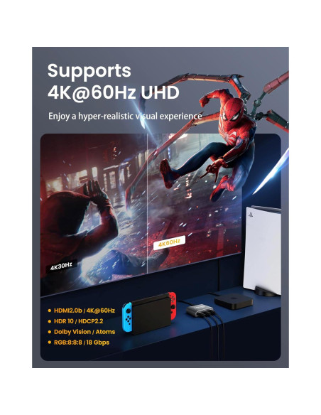 Conmutador HDMI 3 en 1 avedio links 4K@60Hz Aluminio