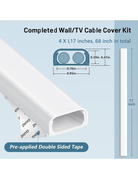Kit Ocultador de Cables ZhiYo 172.72cm Blanco 4 Secciones