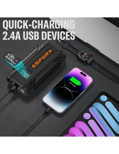 Arrancador de Coche AsperX AX-1500 2000A Pantalla LCD