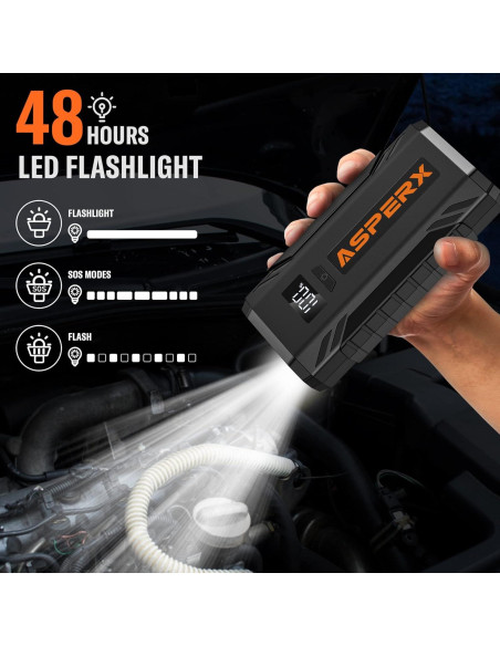 Arrancador de Coche AsperX AX-1500 2000A Pantalla LCD