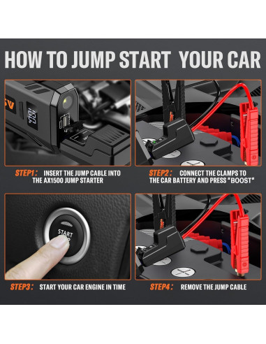 Arrancador de Coche AsperX AX-1500 2000A Pantalla LCD