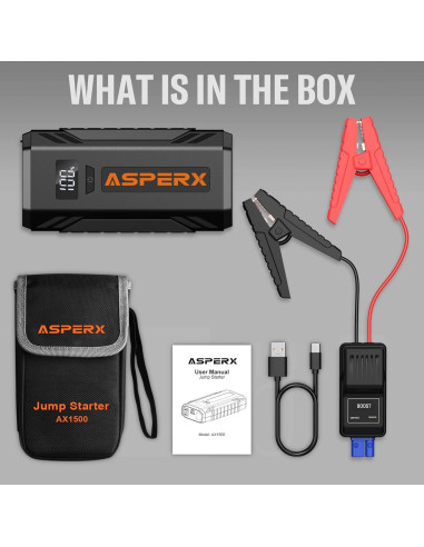 Arrancador de Coche AsperX AX-1500 2000A Pantalla LCD