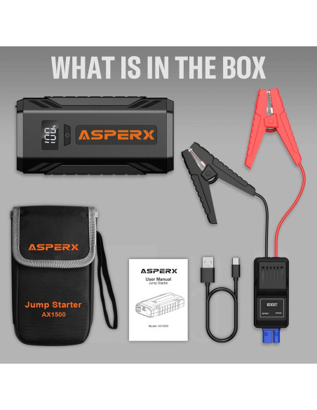 Arrancador de Coche AsperX AX-1500 2000A Pantalla LCD