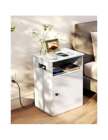 Mesa de Noche TC-HOMENY con Carga USB y Estante