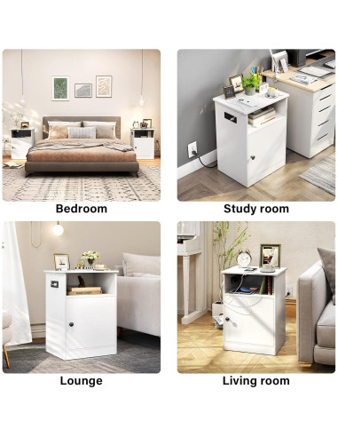 Mesa de Noche TC-HOMENY con Carga USB y Estante