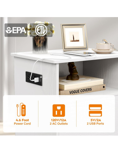 Mesa de Noche TC-HOMENY con Carga USB y Estante