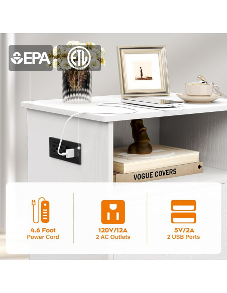 Mesa de Noche TC-HOMENY con Carga USB y Estante