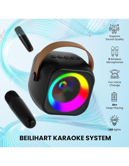 Mini Máquina de Karaoke BEILIHART con 2 Micrófonos Inalámbricos