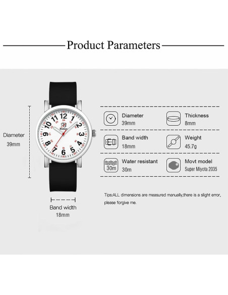 Reloj de enfermera Blekon SS-0794 - Resistente al agua 3 ATM