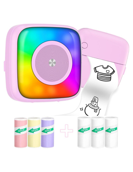 Impresora Mini de Etiquetas Lebt MX10 Rosa, 6 Rollos, Térmica