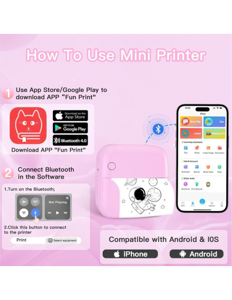 Impresora Mini de Etiquetas Lebt MX10 Rosa, 6 Rollos, Térmica