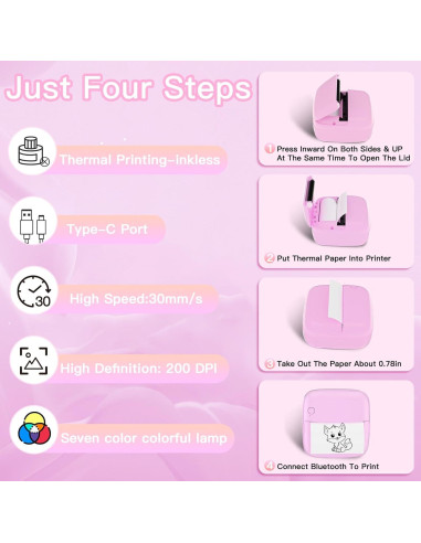 Impresora Mini de Etiquetas Lebt MX10 Rosa, 6 Rollos, Térmica