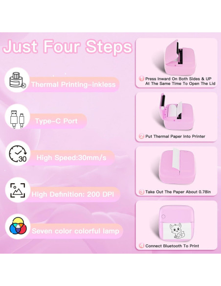 Impresora Mini de Etiquetas Lebt MX10 Rosa, 6 Rollos, Térmica