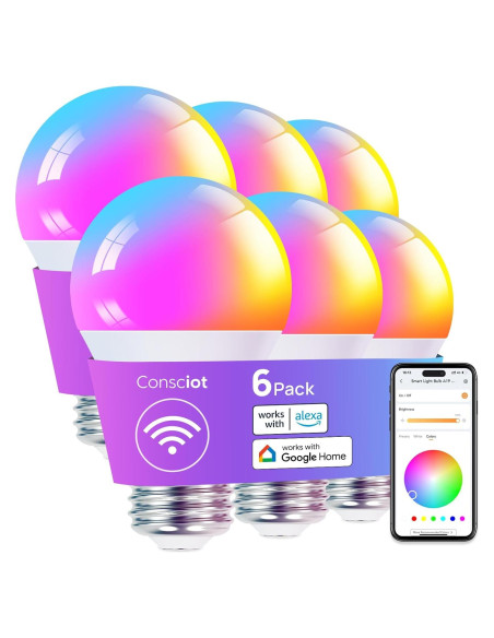 Bombillas Inteligentes Consciot RGBTW, 6 Bombillas LED WiFi