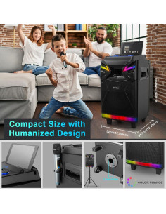 Máquina de Karaoke GEYGUY 10" Bluetooth 600W con 2 Micrófonos 2