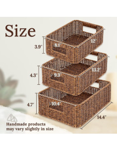 Cestas de Almacenamiento WeeNest Set de 3 Mimbre Toffee 2