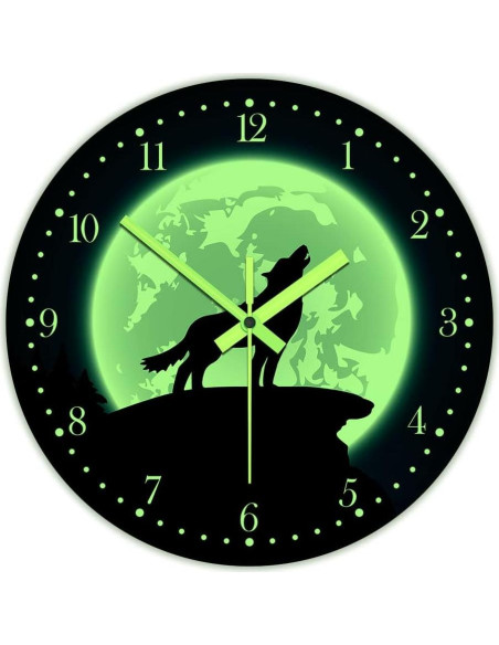 Reloj de Pared Lobo Brillante en la Oscuridad 30 cm The Geeky Days