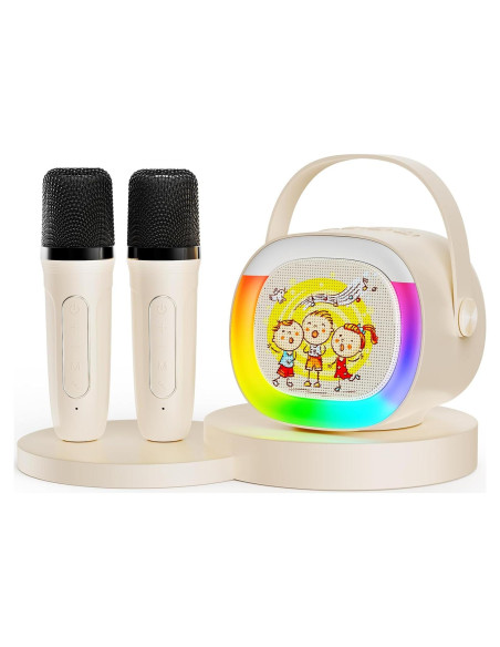 Mini Máquina de Karaoke HWWR D28-T con 2 Micrófonos y Luces