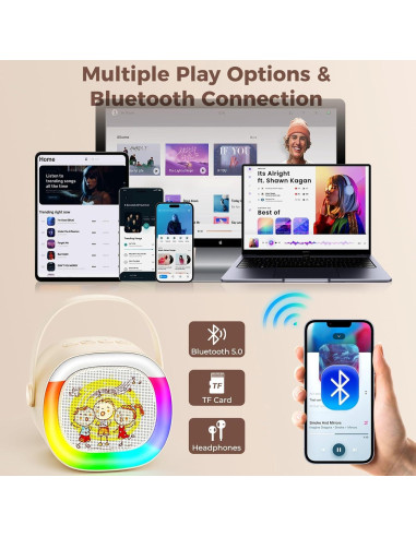 Mini Máquina de Karaoke HWWR D28-T con 2 Micrófonos y Luces