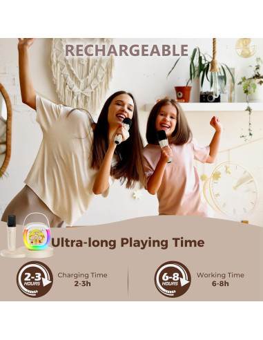 Mini Máquina de Karaoke HWWR D28-T con 2 Micrófonos y Luces