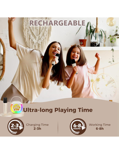 Mini Máquina de Karaoke HWWR D28-T con 2 Micrófonos y Luces