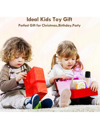 Mini Máquina de Karaoke HWWR D28-T con 2 Micrófonos y Luces