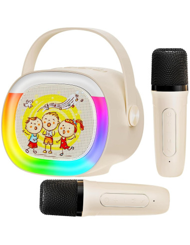 Mini Máquina de Karaoke HWWR D28-T con 2 Micrófonos y Luces
