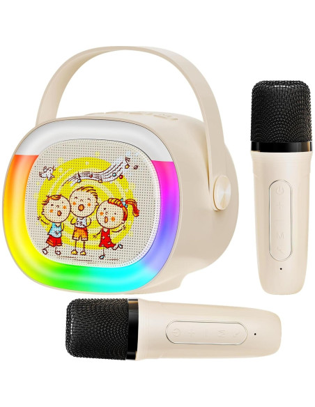 Mini Máquina de Karaoke HWWR D28-T con 2 Micrófonos y Luces