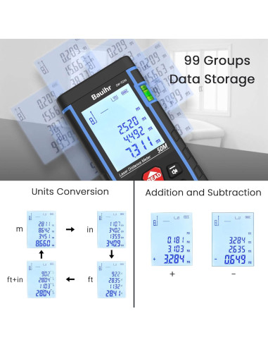 Medidor Láser Bauihr 50m con Pantalla Retroiluminada y Niveles
